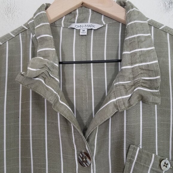 John Mark Tencel Striped Button Up Shirt Top Blouse Size M - Picture 2 of 8